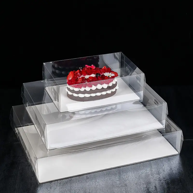 Temizle dikdörtgen plastik doğum günü pastası kutusu düğün için