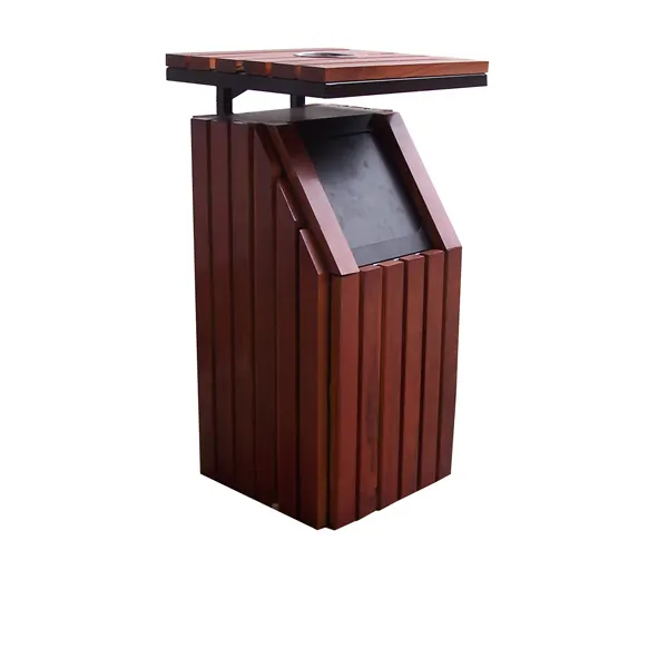 Neue Design Stilvolle Holz Outdoor Abfall Papierkorb Straße Innovative Mülleimer Stahl Wurf Bin Recycling Bins mit Deckel und Aschenbecher