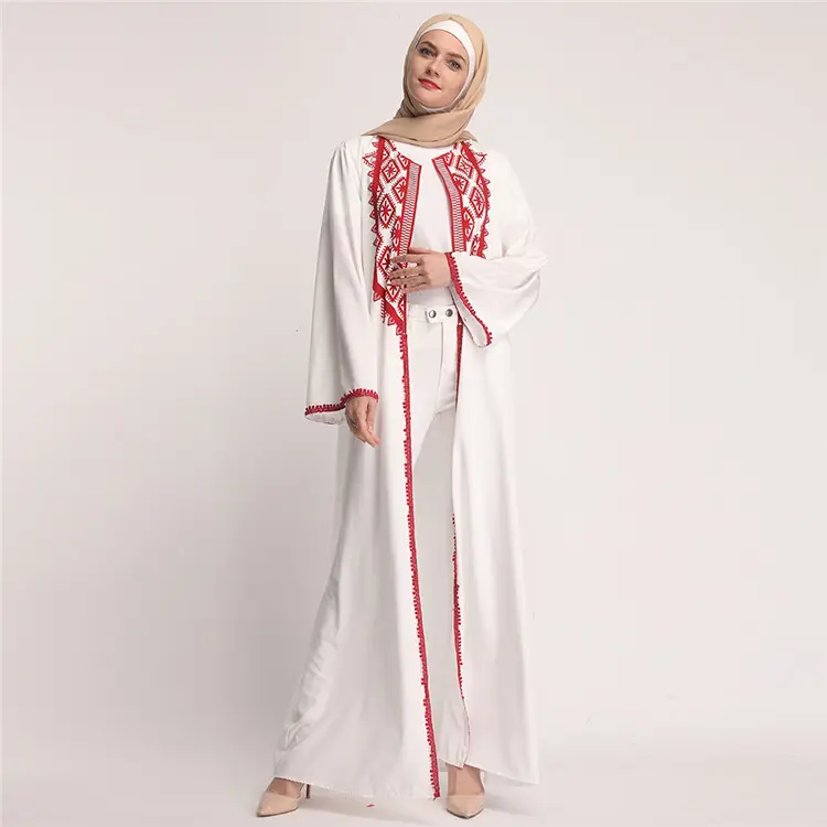 Newest design soft crepe arabic white dubai islamic clothing muslim open abaya dress