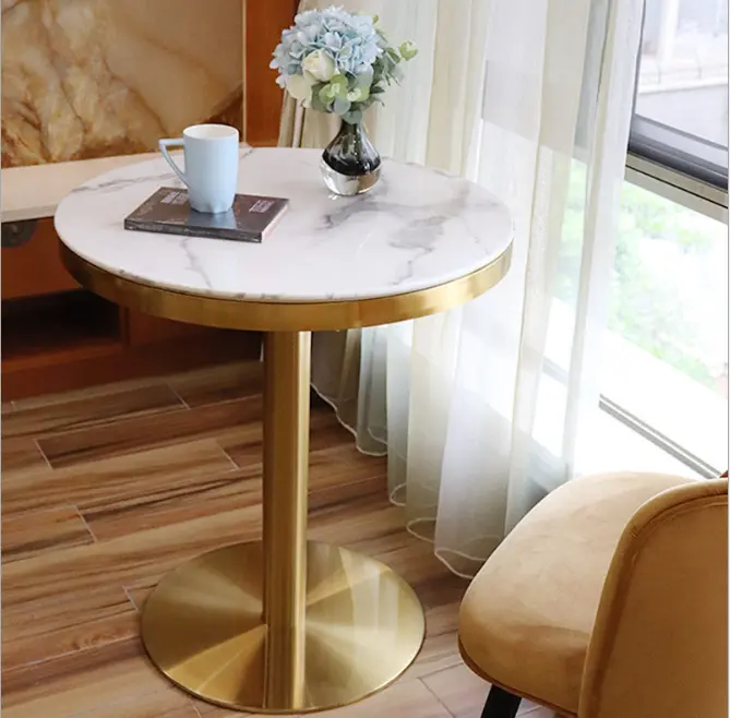 Table de café ronde ou carrée, en marbre, en acier inoxydable et or, pour café d'hôtel, offre spéciale,