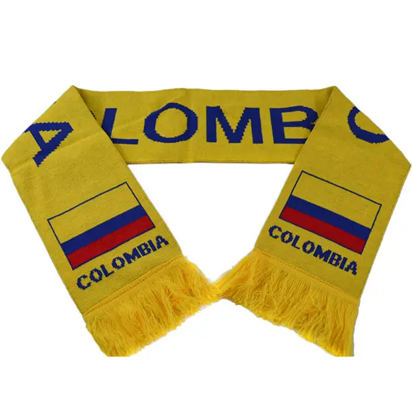 Bufanda para fanáticos del fútbol de Colombia con bandera tejida personalizada al por mayor