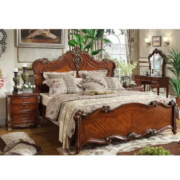 Chino cama hecho a mano francés cama de madera de roble