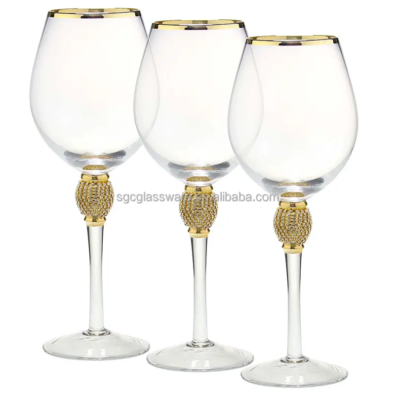 Sxgc Groothandel Gouden Rand Wijnglas Handgemaakte Zilveren Diamanten Wijnglas