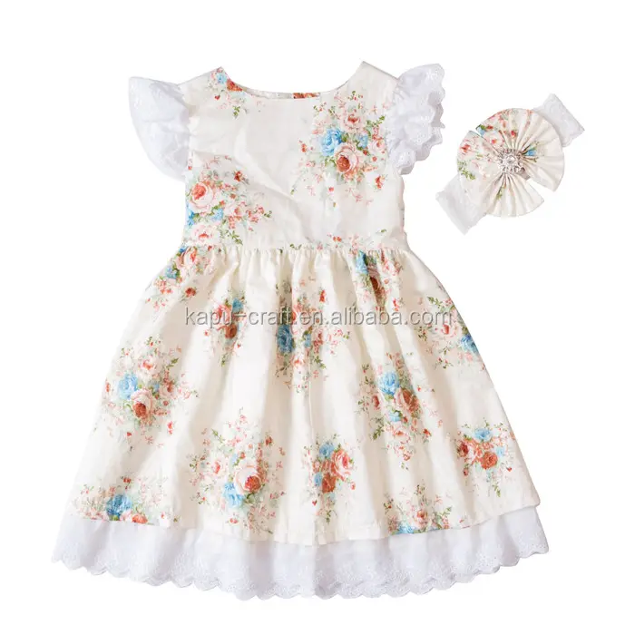 New Arrival Wholesale Baby Toddler Boutique Clothing Beautiful Girl Flower Dress With Headband