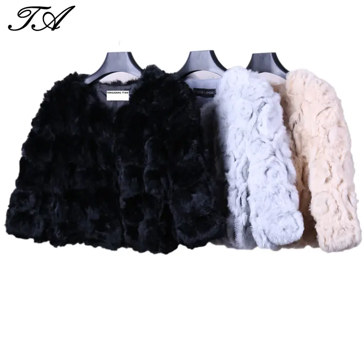 Wholesale New Design Rose Knitted O-Neck Trench Real Rabbit Fur Coats