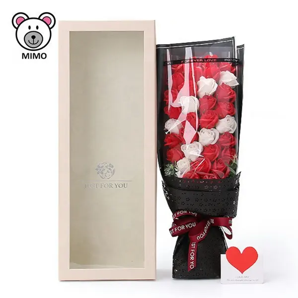 Día de San Valentín de regalo rojo de flor Artificial ramo de cajas para las niñas hechas a mano boda novia dulce Rosa jabón de La Flor ramo