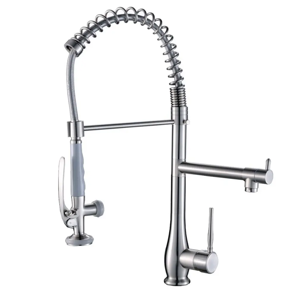 Fapully Estilo Comercial Único Punho Escovado Níquel Bloqueio Pull Down Kitchen Sink Faucet Torneiras Modernas Cozinha Mixer