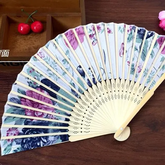 Ventilador de mão de seda dobrável chinês com ventilador do pano de seda da flor ventilador de bambu para dança