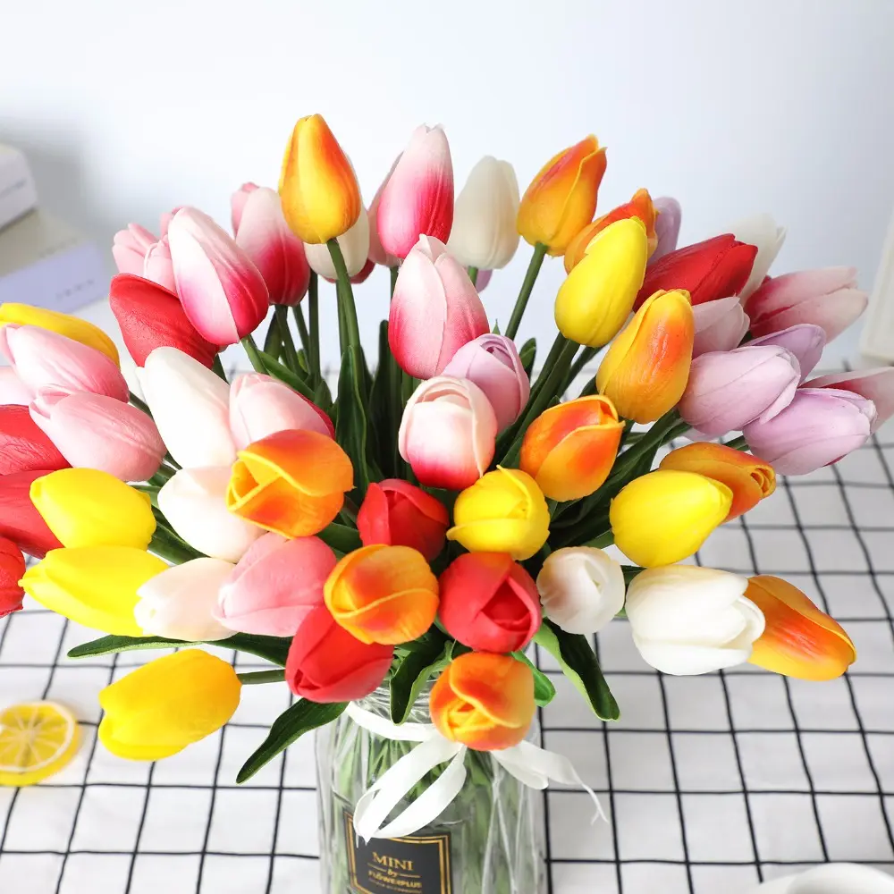 Flor artificial mini tulipa, flor de simulação para casamento decoração de casa de simulação de flores em várias cores