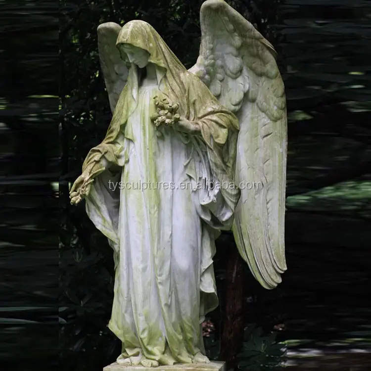 Grande statua religiosa in marmo antiche sculture di angelo in pietra