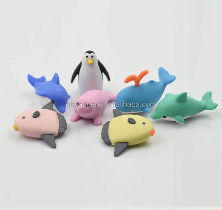 2018 trendy 3d dolphin pinguin fisch form gummi radiergummi für kinder