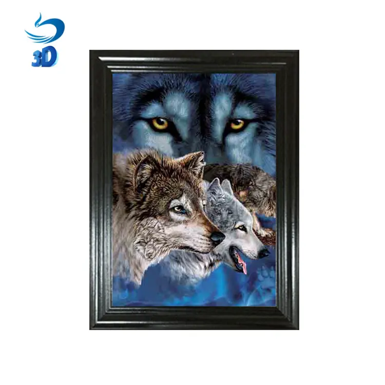 Tuyệt Vời 3d Lenticular Wolf Hình Ảnh Với Khung Nóng Bán Tường Trang Trí