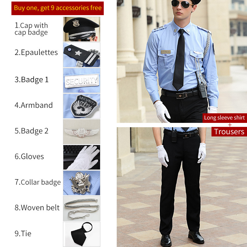 Camisa de manga larga suit + Cap + badge 1 + 8 Accesorios