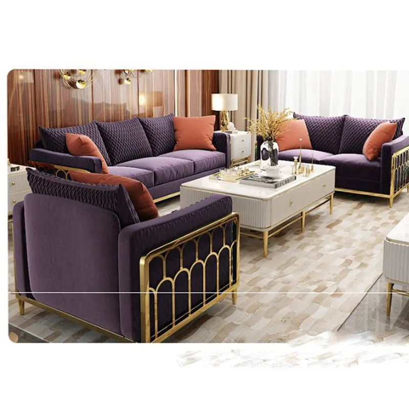 Auxford modern Gold set di divani di lusso in acciaio inossidabile mobili soggiorno divani in tessuto di velluto verde blu viola