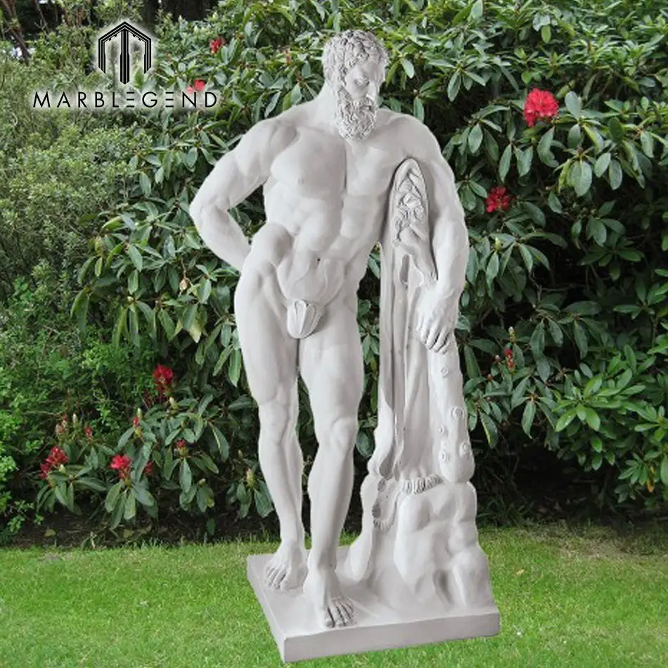 Figura profissional estátua decoração jardim nude homem italiano pedra branca escultura de mármore