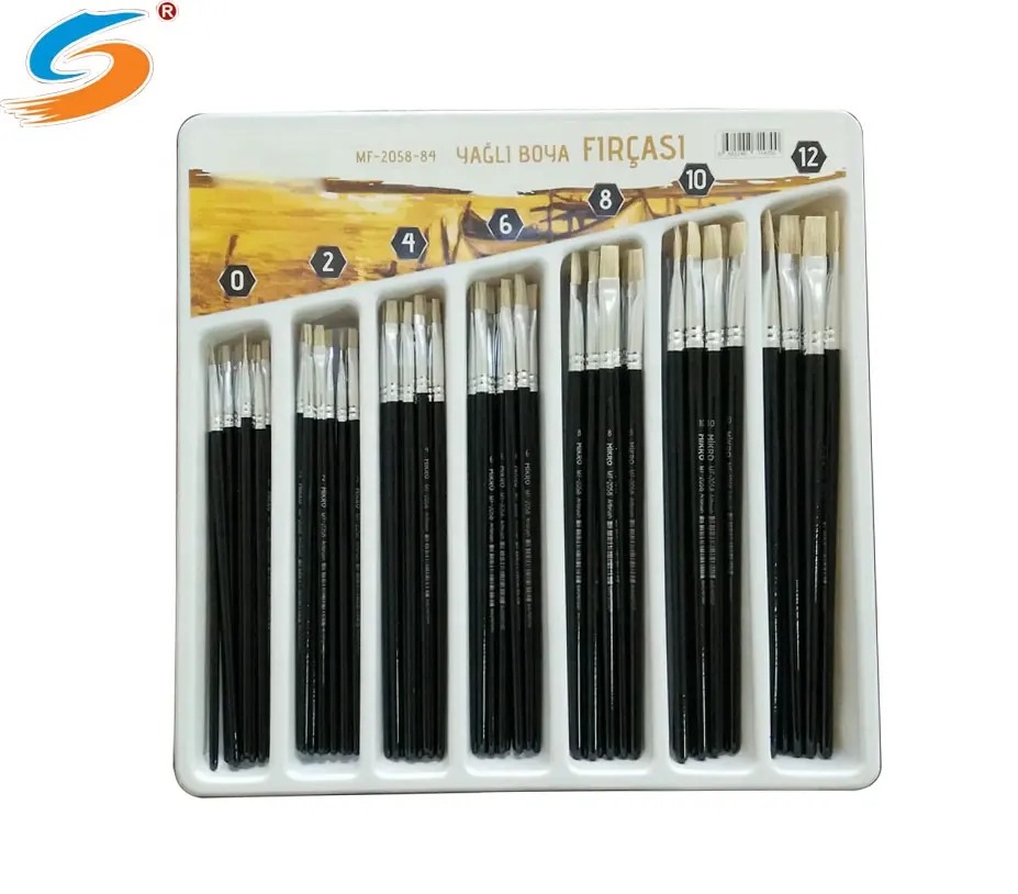 84pcs black wood bristle Hot selling art paint brush in pvc box