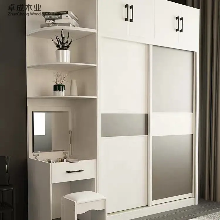 Cina commercio all'ingrosso di mobili camera da letto moderna di design a quattro pannelli porta scorrevole armadio
