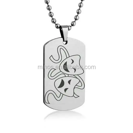 Teatro Maschere Silhouette Incisione Dog Tag Collana Del Pendente Con Catena In Acciaio Inox, teatro Maschere Dog Tag Collana