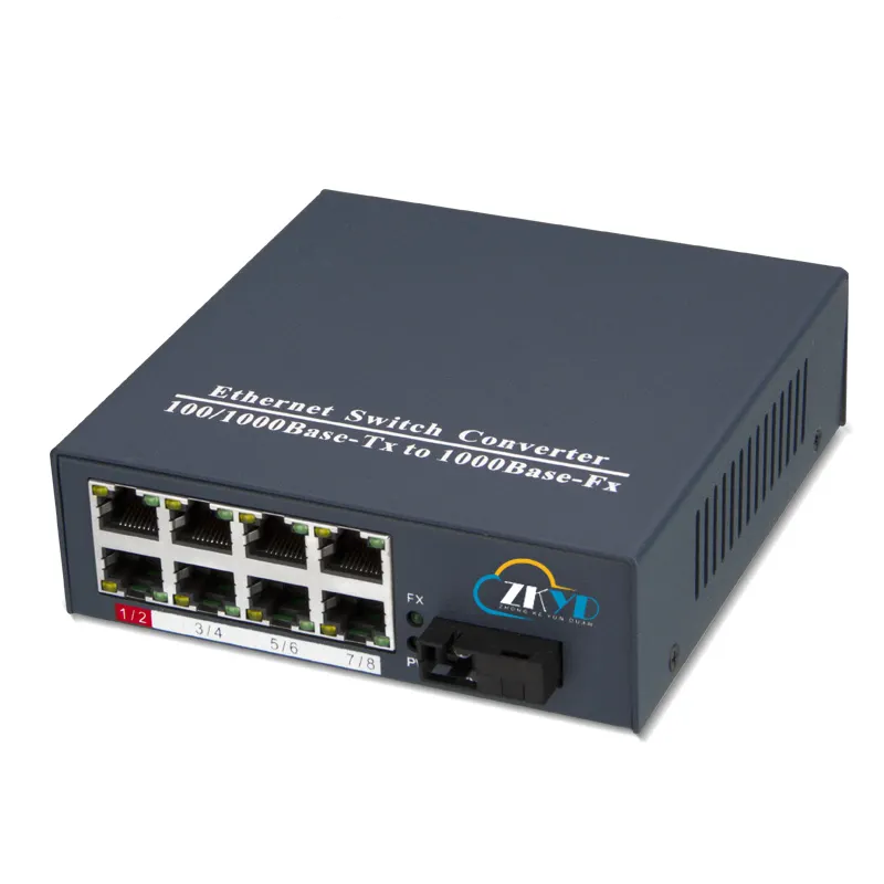 10/100/1000M SC Type 1 Fiber Port +8 RJ45 Port Gigabit Ethernet Media Converter