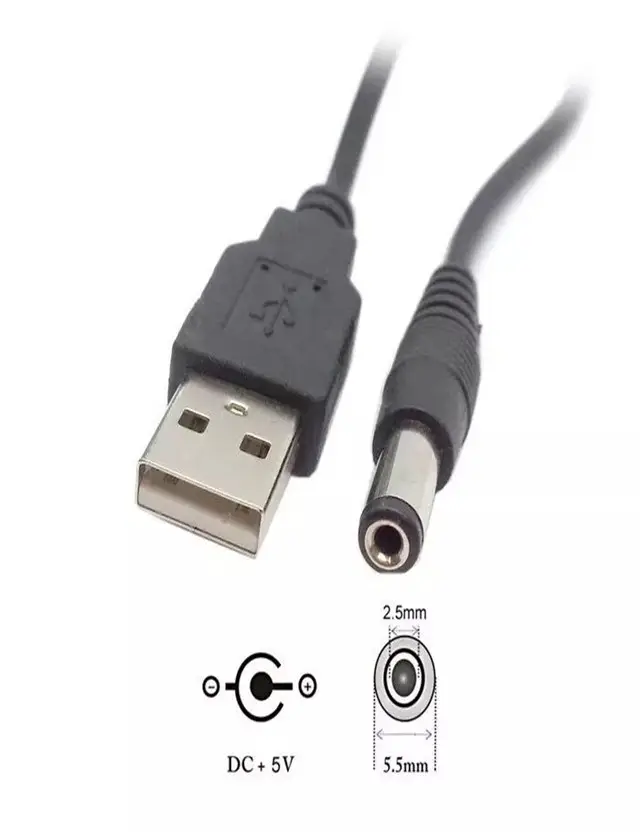 Porta USB a 5.5mm/2.1 millimetri 5 V DC Jack Barile Connettore del Cavo di Alimentazione