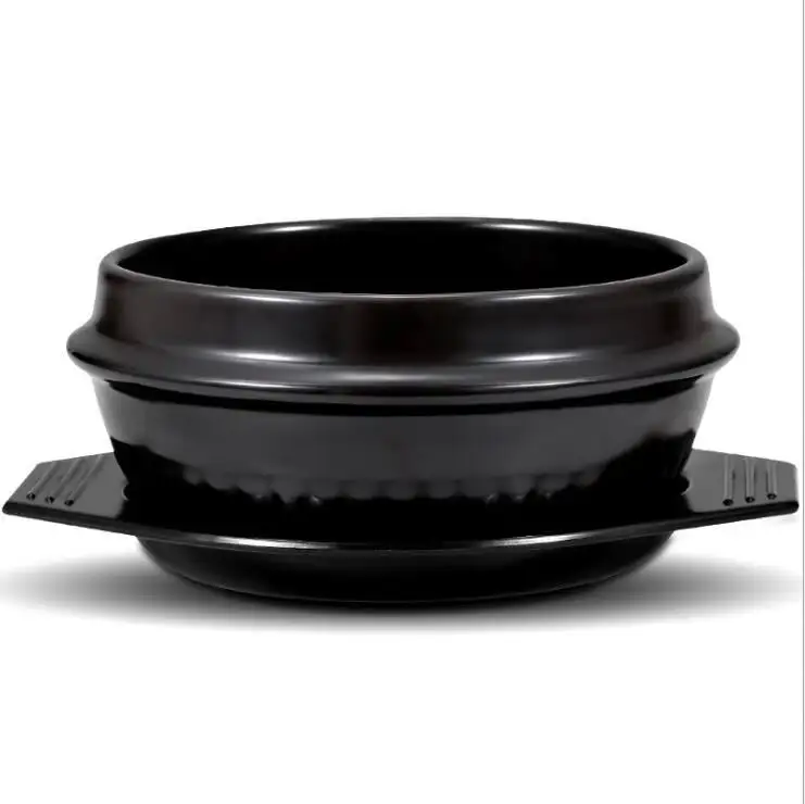 Cuenco de cerámica negro duradero, tazón de cocina coreana, dolsot, bibap, tazón de piedra, arcilla, con triángulo a prueba de calor