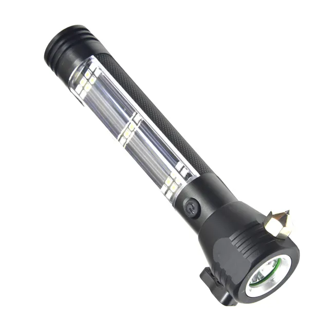 Linterna Solar LED, luz de antorcha de cuchillo de corte de martillo seguro recargable por USB, antorcha solar LED multifuncional