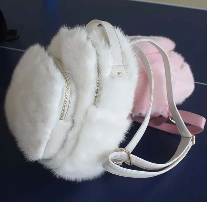 Sac à dos fourrure blanche pour femmes, vente en gros, OEM, logo, lapin, vente en gros, 2018