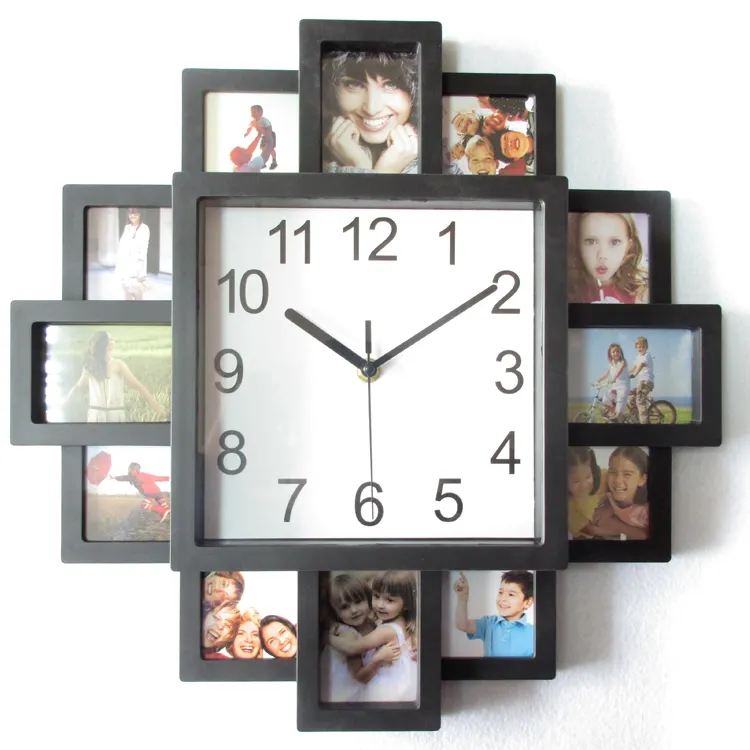 Relógio de luxo com moldura de fotos, relógio de 16 polegadas nórdico para parede moderno de decoração de casa, retratos de plástico de arte, decoração de casa