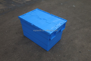 Caja de almacenamiento de plástico apilable y anidada con tapa abatible, caja móvil de plástico - Product Image 3