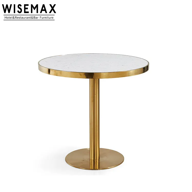 Offre Spéciale café forme ronde marbre acier inoxydable or jambe bistro table table à manger