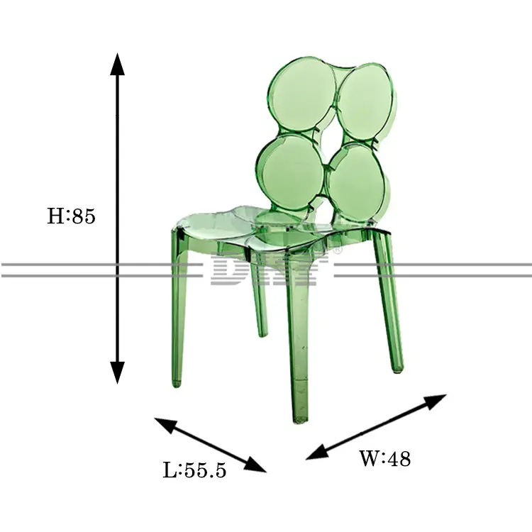 Meubles de restaurant colorés, chaises de salle à manger moderne en acrylique, vert, 12 pièces, vente en gros, différentes sortes