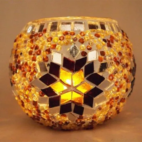 Çarpıcı renkli el yapımı cam mozaik türk fas mumluk hediye