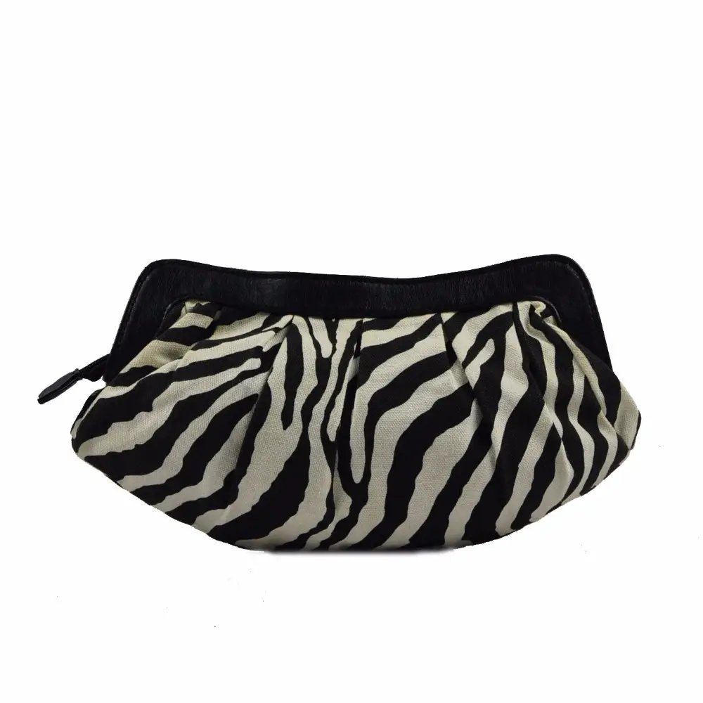 Bolso de mano con estampado de cebra para mujer, bolsa de maquillaje de noche, negro y blanco, ecológico