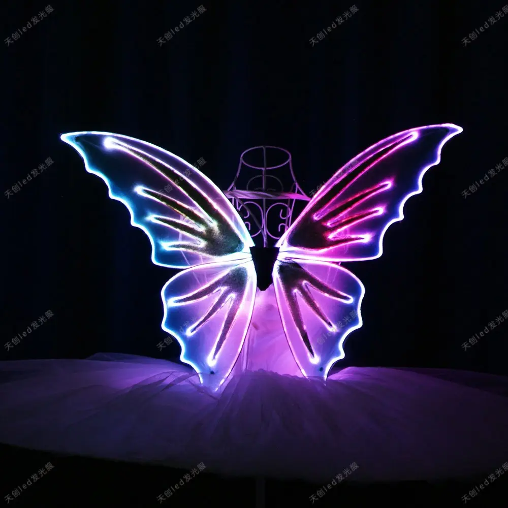 Fantasia com asas de led para crianças, traje de dança com asas de anjo e borboleta para crianças