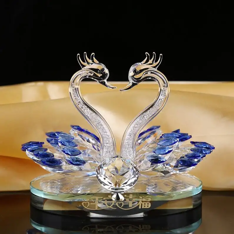 Moda Cristal De Vidro Cisne Casal Figurinhas Personalizadas Cisne De Cristal Para Lembranças de Casamento