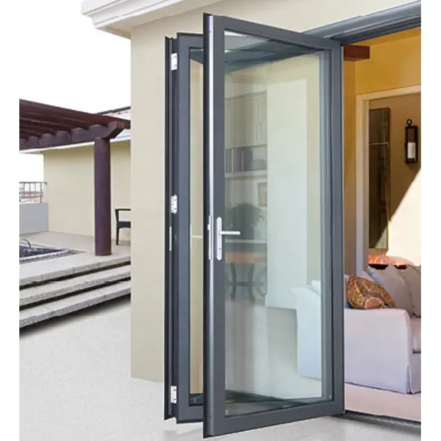 WANJIA porta esterna in vetro per patio più votata porte per patio bifold in alluminio a taglio termico porta a soffietto a fisarmonica con doppi vetri