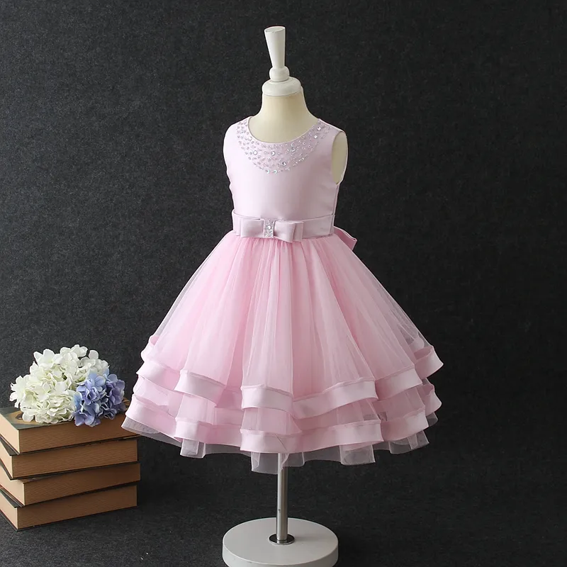 Robe de mariée adorable pour petites filles, rose, tenue de soirée, motif floral, nouvelle collection