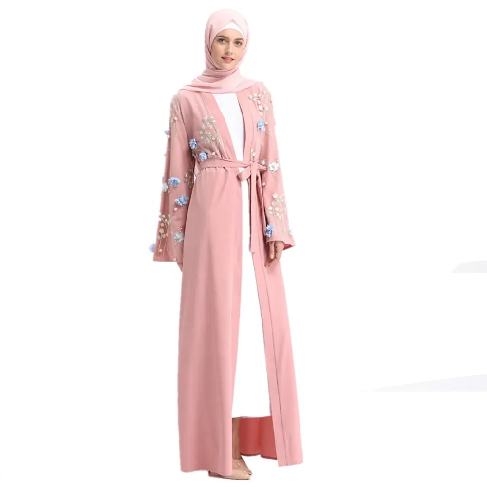 Neue Art Frauen islamische Kleidung Abaya muslimische Hochzeits feier Kleid Blumen stickerei Kimono Abaya