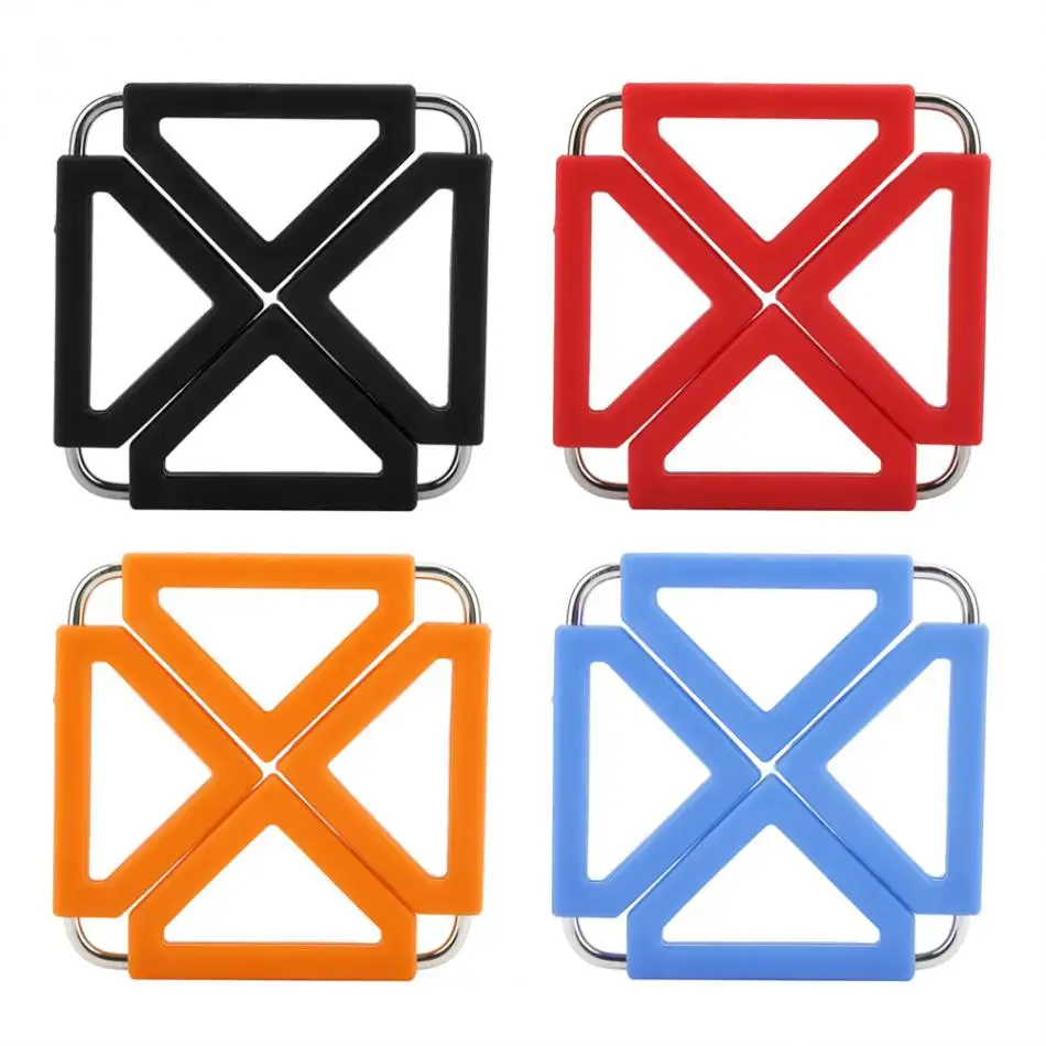 Suporte de pote quente multifuncional, esteira de trivet de aço inoxidável e silicone