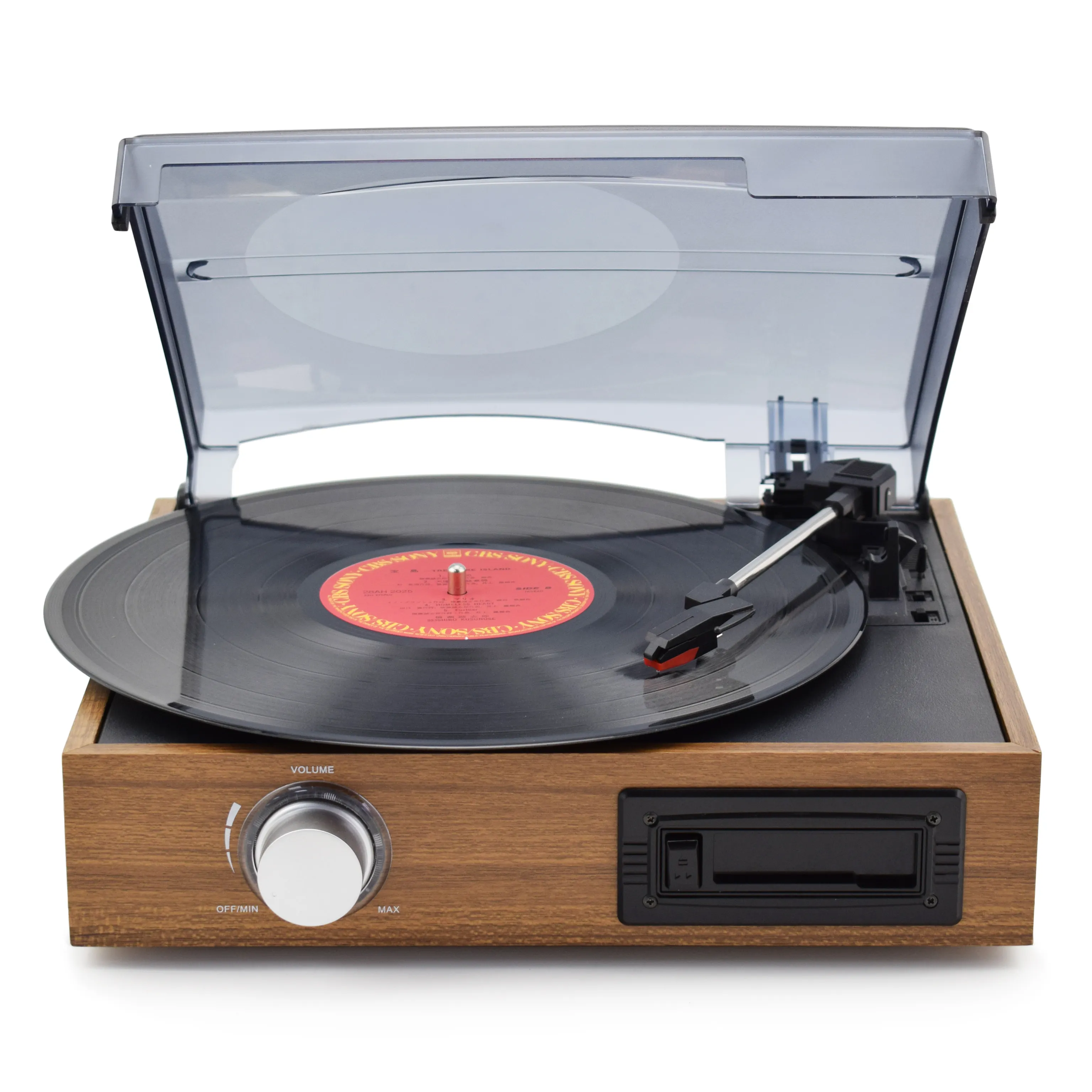 2019 Hot sale classic wooden gramophone record player vinyl turntable with cassette player& built in speakers