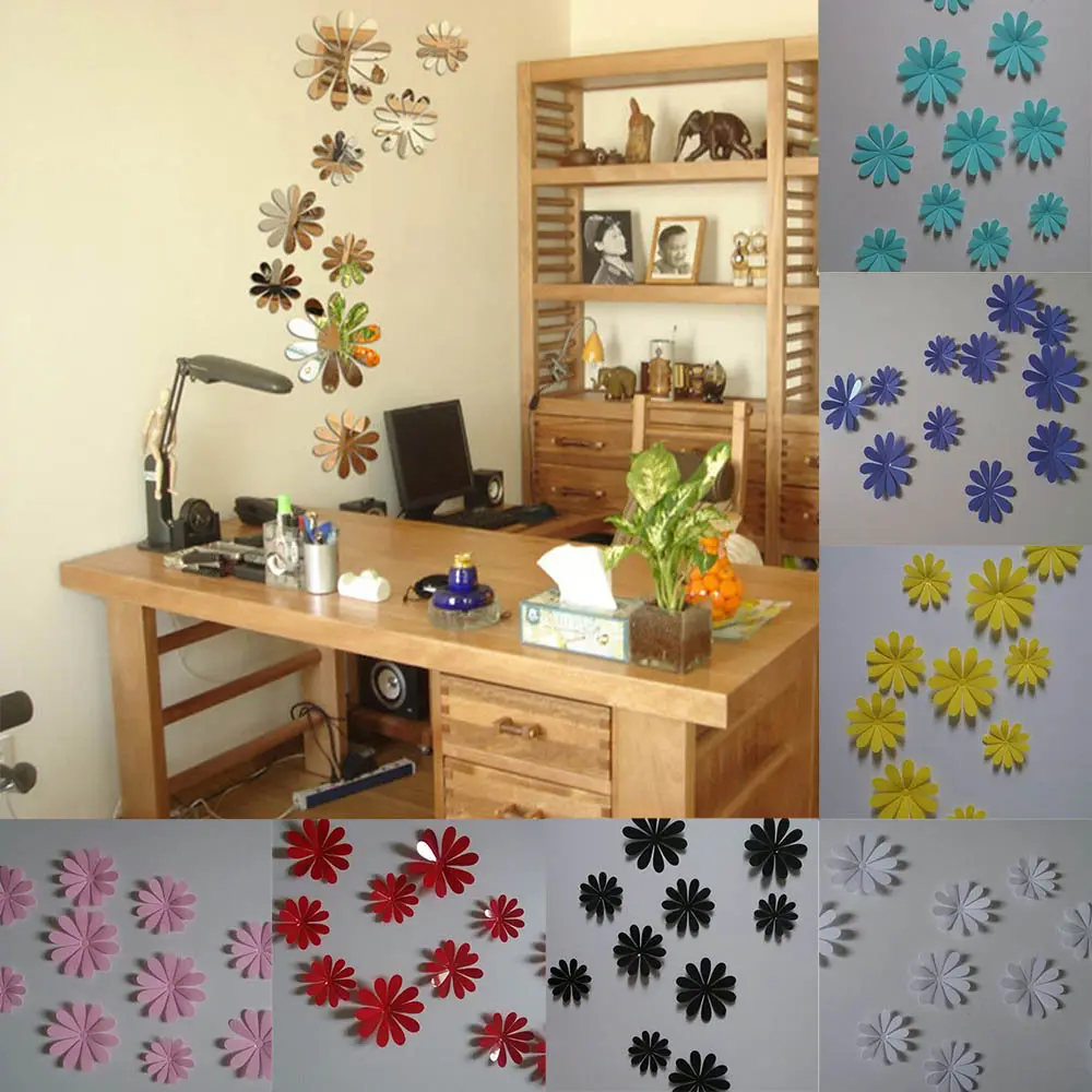 Multi-Colori 3D Specchio Wall Stickers Bella Decorazione Della Casa Del Fiore Sticker Decor FAI DA TE Offerta Speciale