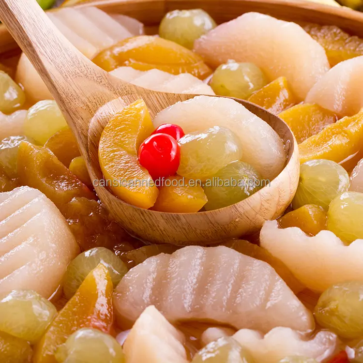 Zhenxin Cocktail de fruits frais en conserve au sirop léger 1680g cerise/poire/raisin/pêche