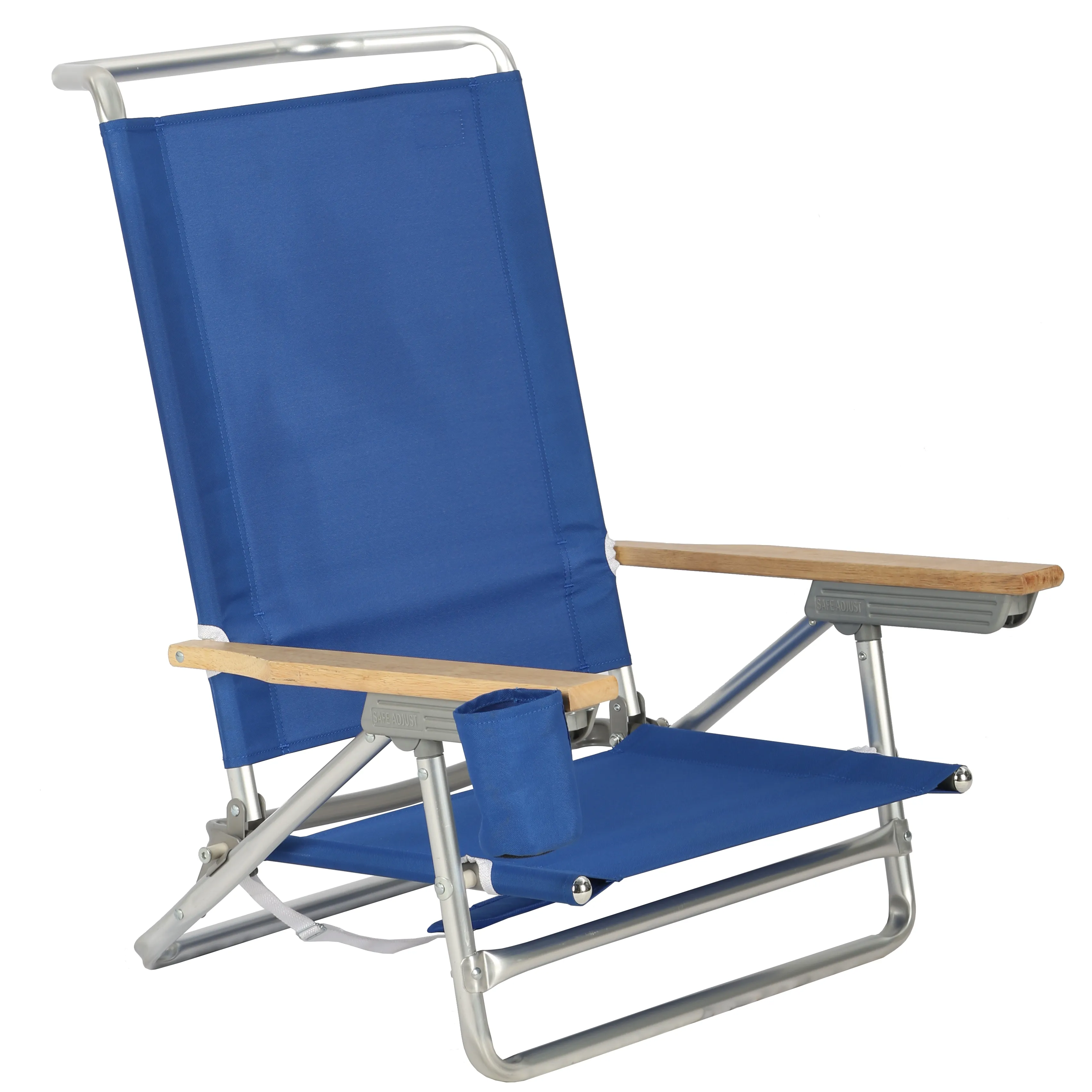 Silla de playa plegable de aluminio, plana, con barra de toalla y soporte para bebidas, 5 posiciones