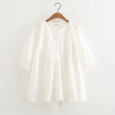 Blusa holgada informal de algodón con manga corta para verano, camisa elegante para mujer, color blanco, talla libre