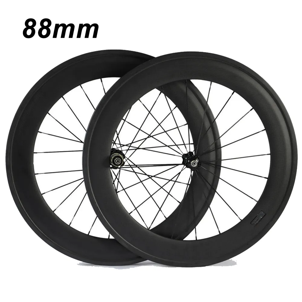 700C 88mm Clincher Tubular 23mm Width 3K volle Carbon Wheels Road Bike Bicycle Wheel Racing Touring Wheelset