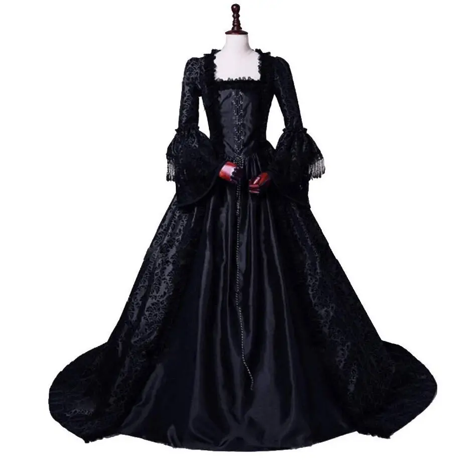 Ecowalson mujeres renacimiento gótico oscuro reina vestido de Steampunk vampiro disfraz de Halloween