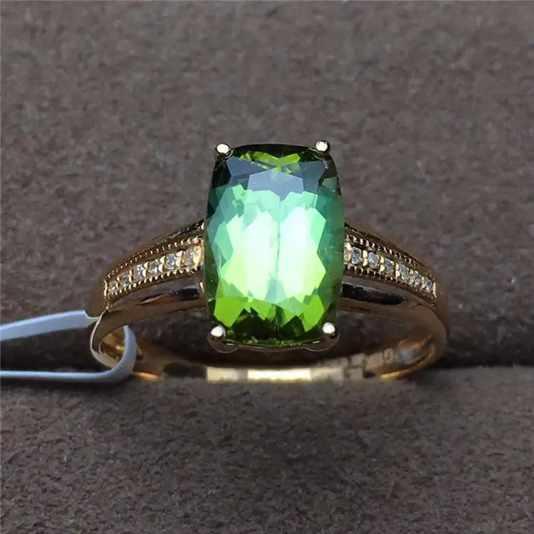 Anillo de oro de 18 quilates con turmalina verde natural, joyería con piedras preciosas grandes, Estilo vintage europeo