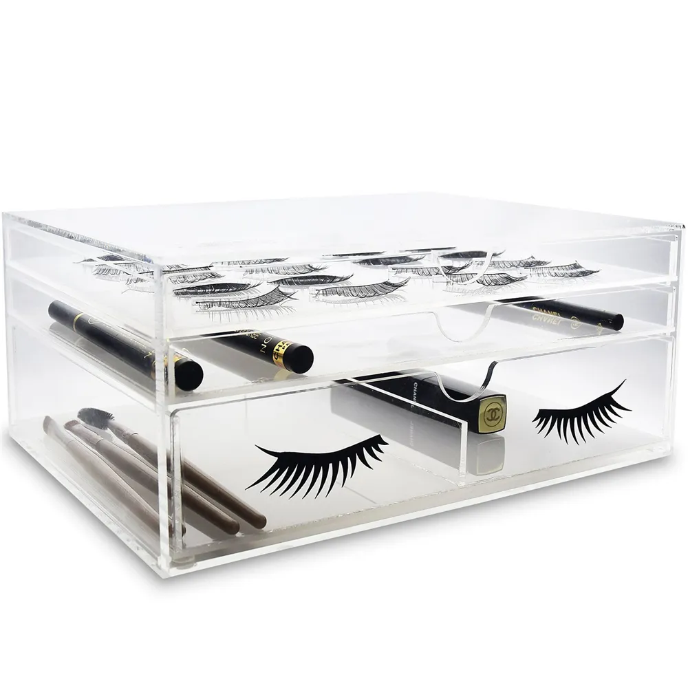 Многофункциональный прозрачный акриловый ящик для накладных ресниц, 3 ящика, органайзер для кистей для макияжа