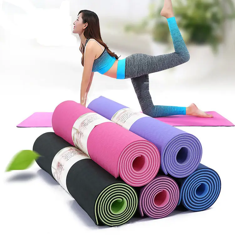 Matras Yoga Lipat Tahan Lama 6MM, Matras Yoga Warna Tunggal dan Ganda Ramah Lingkungan Kualitas Tinggi, Matras Yoga TPE Lipat Tahan Lama untuk Yoga