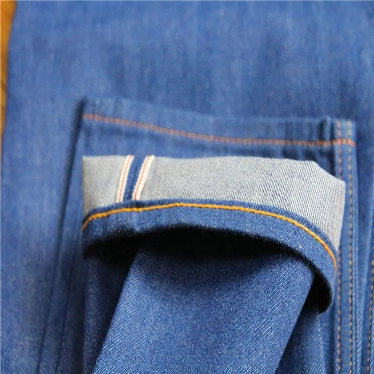 Selvedge calça jeans japonesa, tintura autêntica selvge jeans vermelho certificado de algodão orgânico e natural 100% algodão